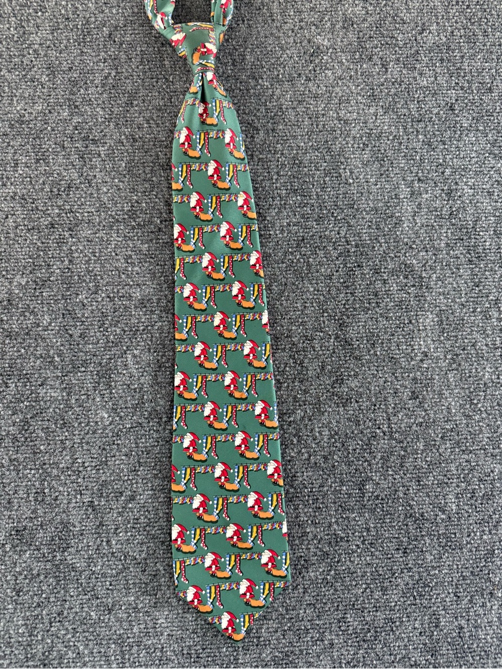 Windsor Green Silk Tie with Red and Yellow Holiday Pattern